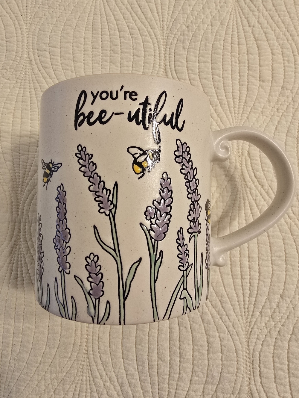 NWT You're Bee-utiful Lavender Flower With Bumble Bee Stoneware Mug, 21 Oz